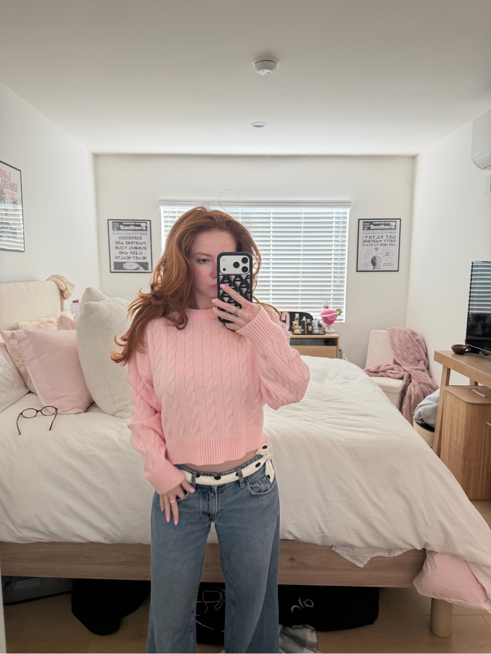 Forever 21 Light Pink Cable Knit Cropped Sweater